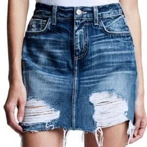 L'agence NWT Jolene Distressed Mini Skirt Newberry Blue Size 24 100% Cotton